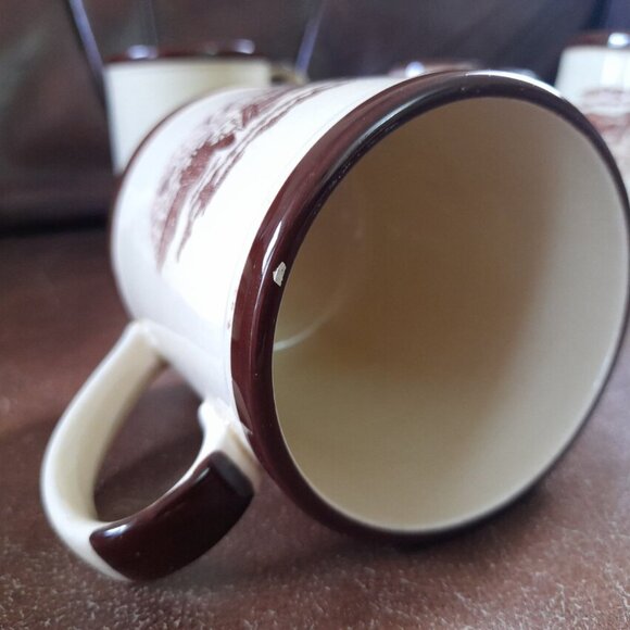 Vintage Transferware Set of Mugs Creamer Sugar Japan Brown Beige Ceramic - Picture 8 of 12